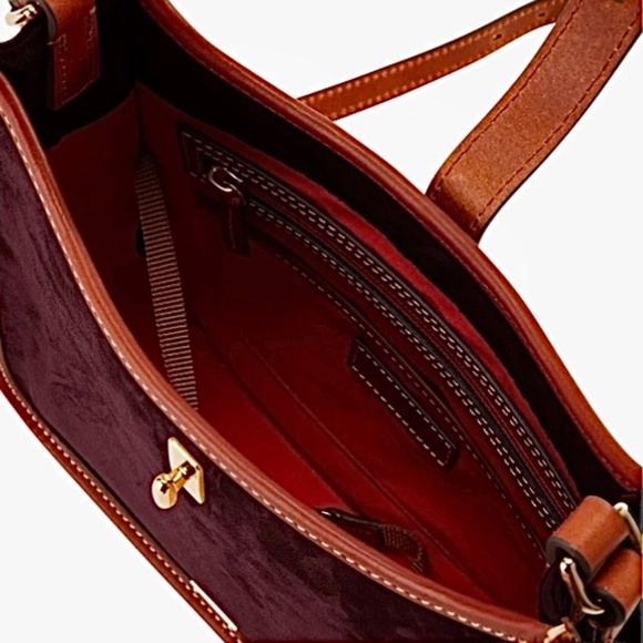 New Dooney and Bourke Small Messenger Crossbody Bag Purse Suede Leather Wine Tan - Picture 3 of 5